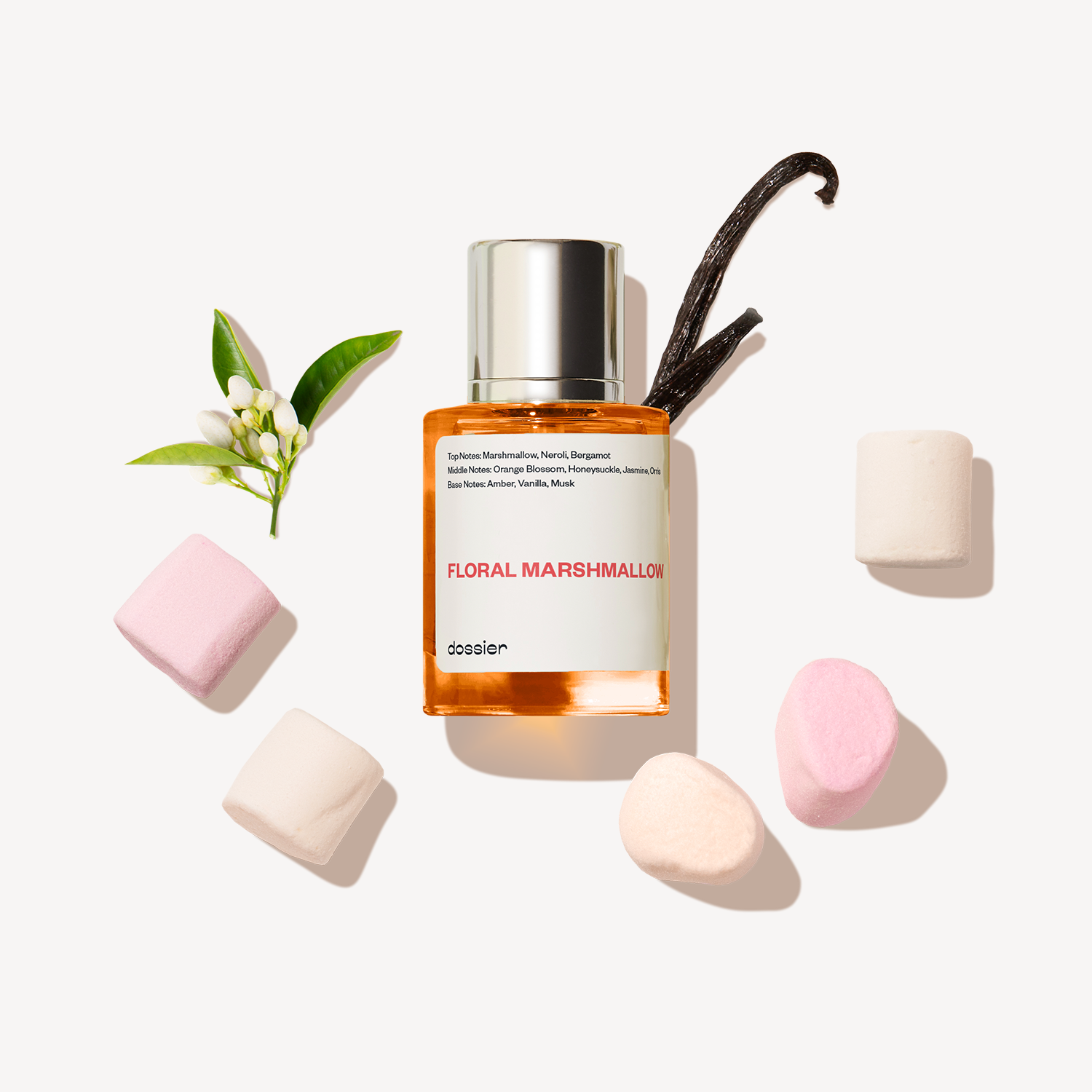 Parfum Floral Marshmallow Dossier : Fleur d'Oranger, Vanille, Musc, Chèvrefeuille